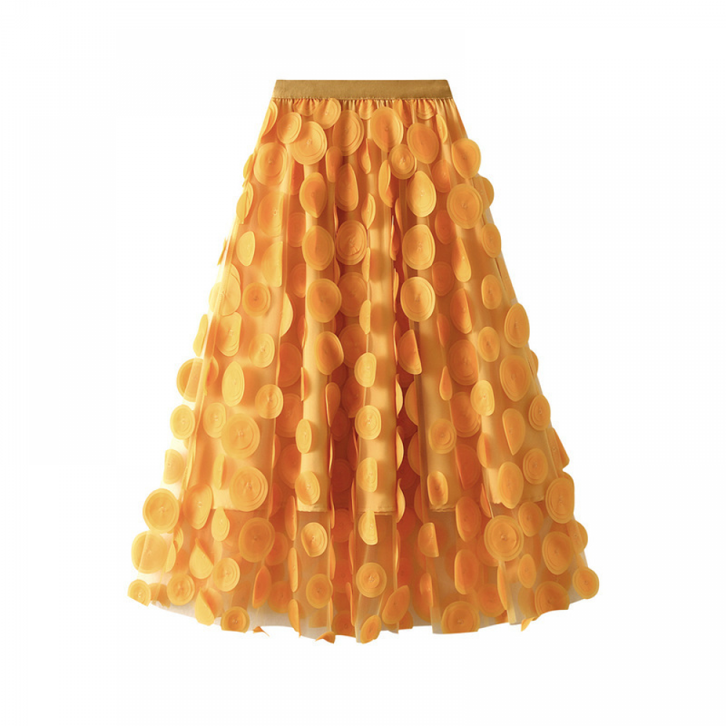 12 kinds Women Tulle Midi Skirt High Elastic Waist 3D Polka Dot Mesh Skirt