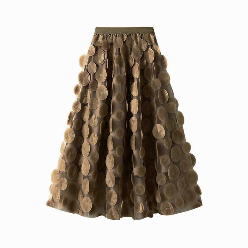 12 kinds Women Tulle Midi Skirt High Elastic Waist 3D Polka Dot Mesh Skirt