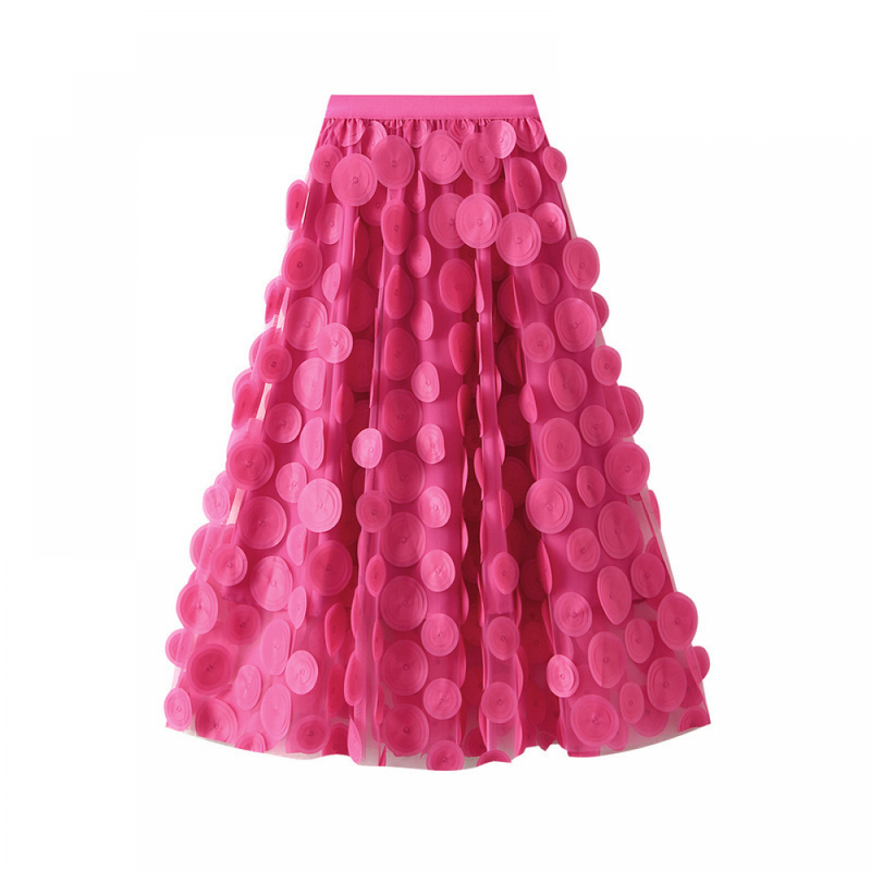 12 kinds Women Tulle Midi Skirt High Elastic Waist 3D Polka Dot Mesh Skirt