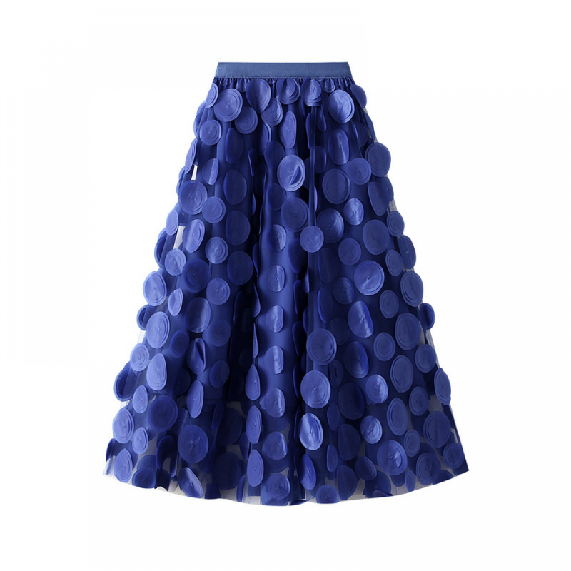 12 kinds Women Tulle Midi Skirt High Elastic Waist 3D Polka Dot Mesh Skirt