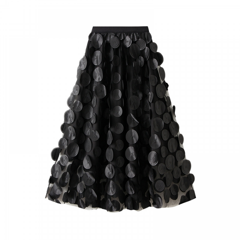 12 kinds Women Tulle Midi Skirt High Elastic Waist 3D Polka Dot Mesh Skirt