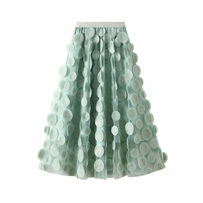 12 kinds Women Tulle Midi Skirt High Elastic Waist 3D Polka Dot Mesh Skirt