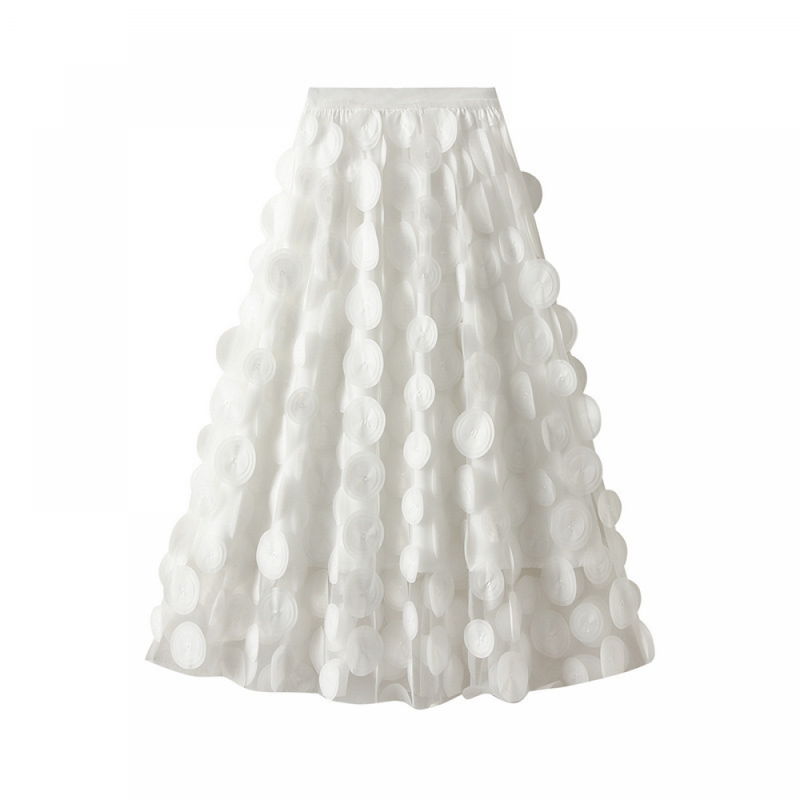 12 kinds Women Tulle Midi Skirt High Elastic Waist 3D Polka Dot Mesh Skirt