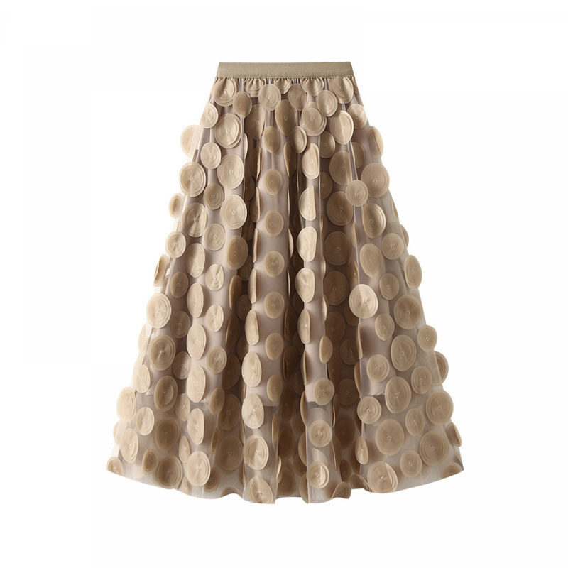 12 kinds Women Tulle Midi Skirt High Elastic Waist 3D Polka Dot Mesh Skirt