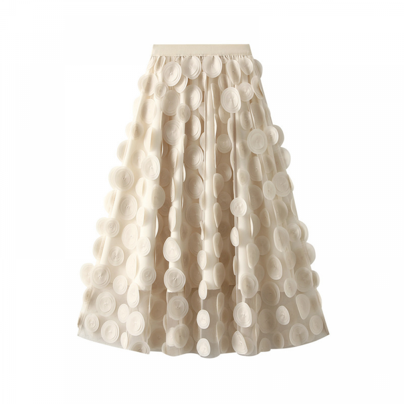 12 kinds Women Tulle Midi Skirt High Elastic Waist 3D Polka Dot Mesh Skirt