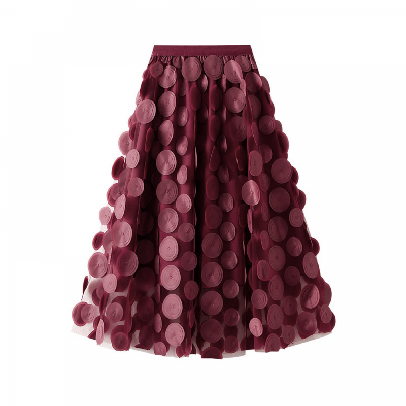 12 kinds Women Tulle Midi Skirt High Elastic Waist 3D Polka Dot Mesh Skirt