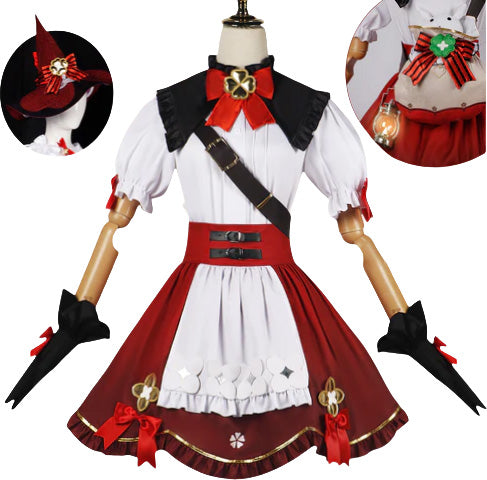 Genshin Impact Klee Cosplay Costume Little Witch New Skin Cosplay Red Cute Lolita Dress Hat Bag Kawaii Outfits