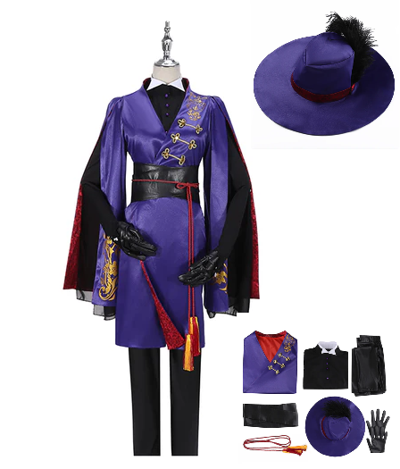 Twisted-Wonderland Rook Hunt Cosplay Costume Cross Tied Coat Purple Outer Robe