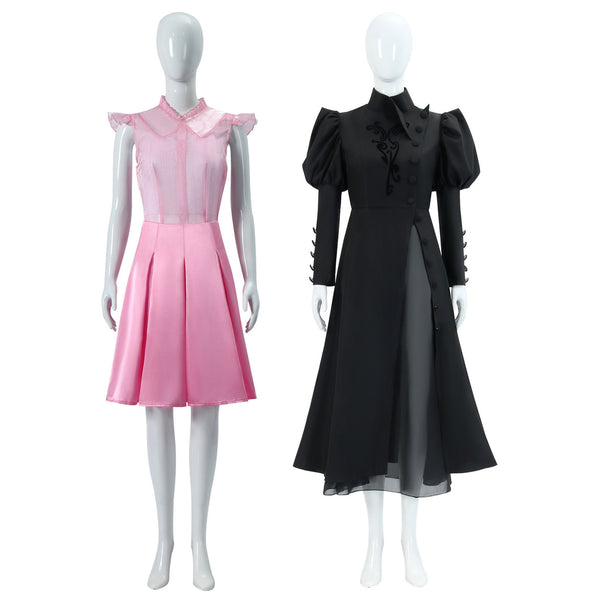 2 Kinds Wicked Glinda Cosplay Costume Pink Uniform Black Dress