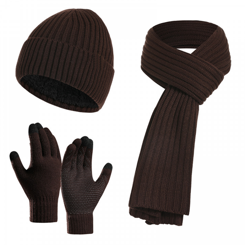 3 pieces Hat Scarf and Gloves Winter Set for Women Gifts Warm Knit Caps