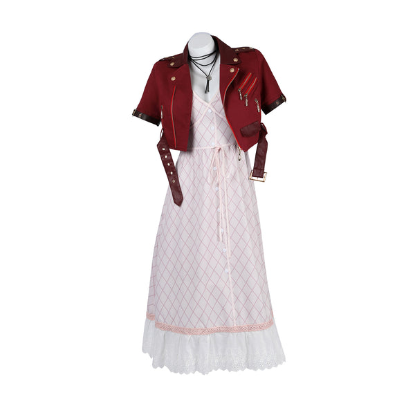 Final Fantasy VII Aerith Gainsborough Cosplay Costume FF7 Red Short Jacket Pink Checkered Dress