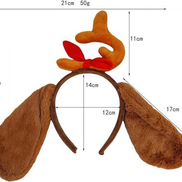 Christmas Deer Antler Headband with Dog Ears, Reindeer Horn for Adult Kids