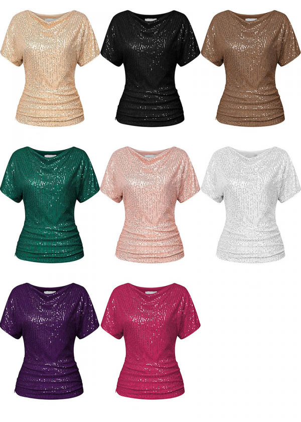 8 kinds Female Sparkly Club Cocktail Party Tops Glitter Sequin Shirts