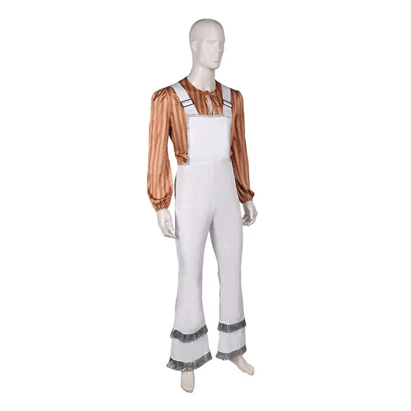 ABBA Band Men Cosplay Costume Brown Striped Top White Overall