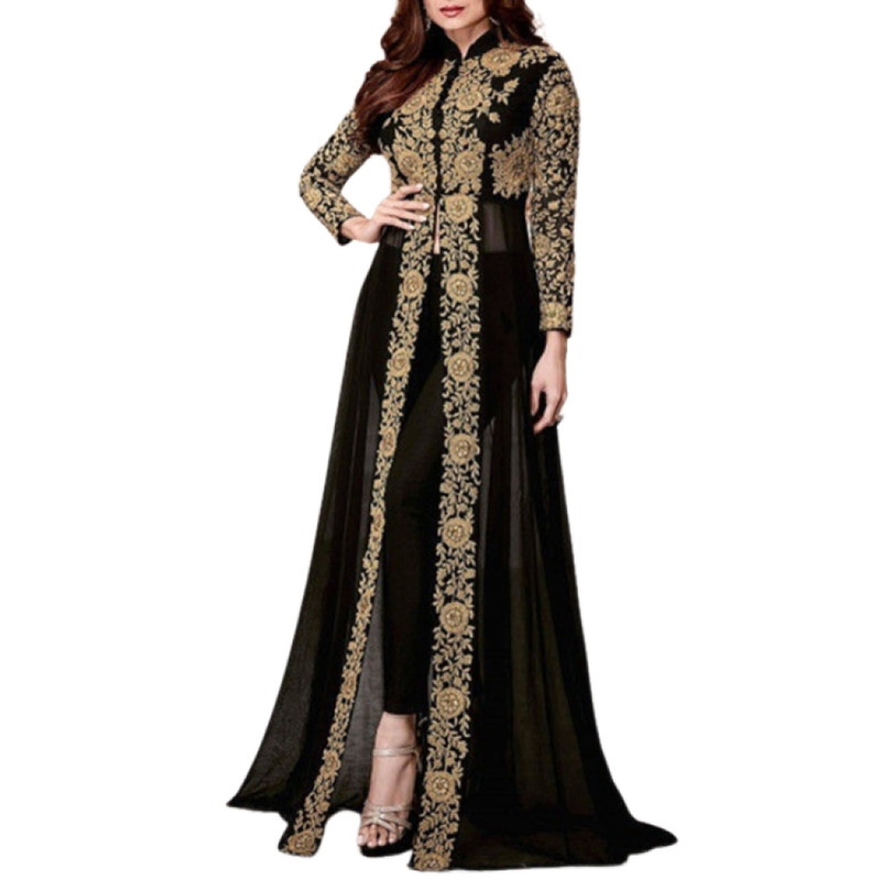 Abaya Dress Muslim Dubai Sadui Moroccan Kaftan Embroidered Gown