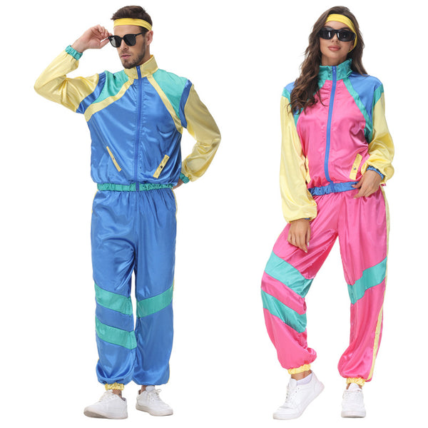 Adult Color Block Retro Outfits 80s Elastic Waist Disco Outfits