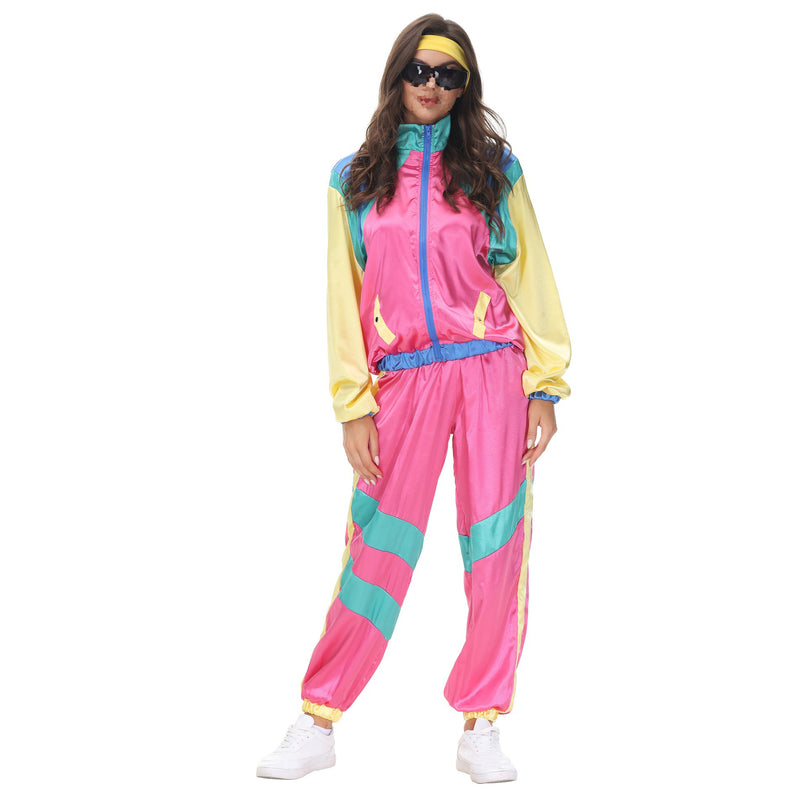 Adult Color Block Retro Outfits 80s Elastic Waist Disco Outfits