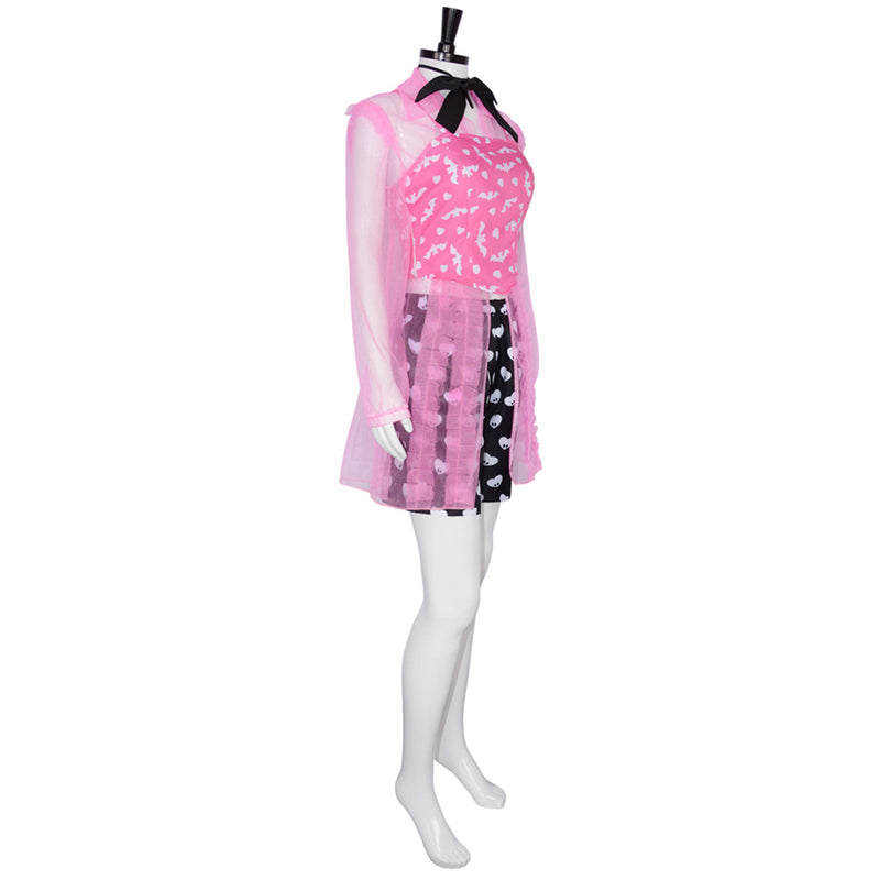 Anime Monster High Draculaura Cosplay Costume Girl Pink Dress Cloak