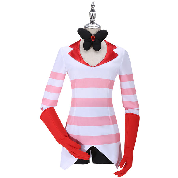 AwwwCos Anime Hazbin Hotel Angel Dust Cosplay Costume Red Straps Suit Sweatshirt Tops Gloves Halloween Outfit Uniform Clothes