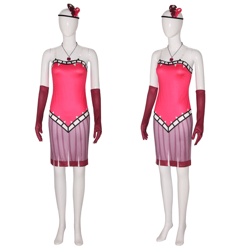 Anime Hazbin Hotel Mimzy Cosplay Costume Women Red Strapless Dress