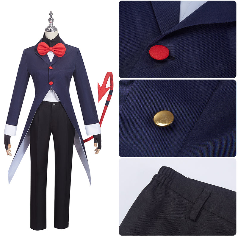 AwwwCos Anime Helluva Boss Moxxie Cosplay Costume Suit Jacket Shirt Pants Halloween Outfit with Tail Bow for Women Men