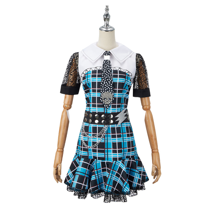 Anime Monster High Frankie Stein Cosplay Costume Girl Dress