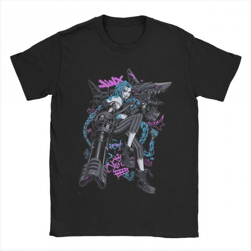 Arcane Men Women LOL Jinx Art Print Crew Neck Summer T-Shirt