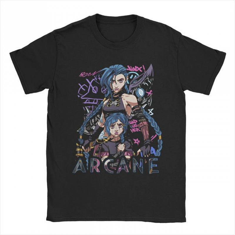 Arcane Men Women LOL Jinx Art Print Crew Neck Summer T-Shirt