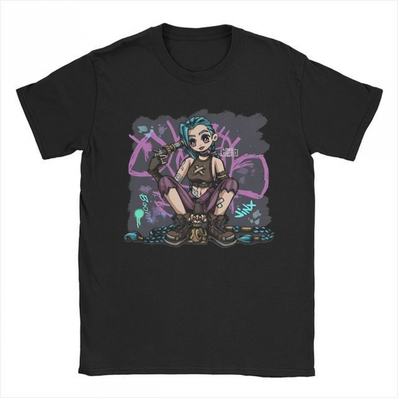 Arcane Men Women LOL Jinx Art Print Crew Neck Summer T-Shirt