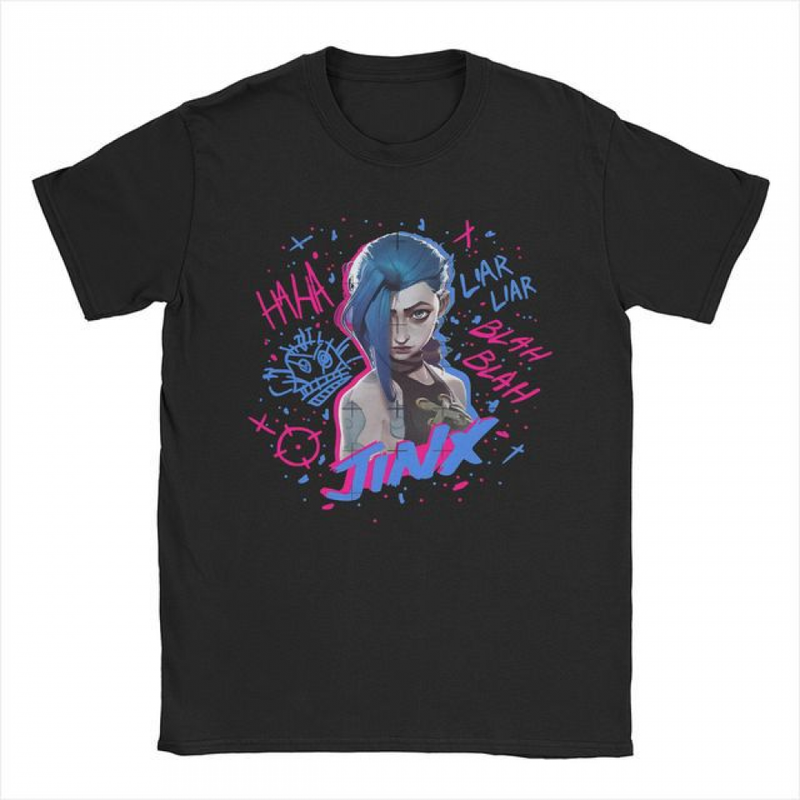 Arcane Men Women LOL Jinx Art Print Crew Neck Summer T-Shirt