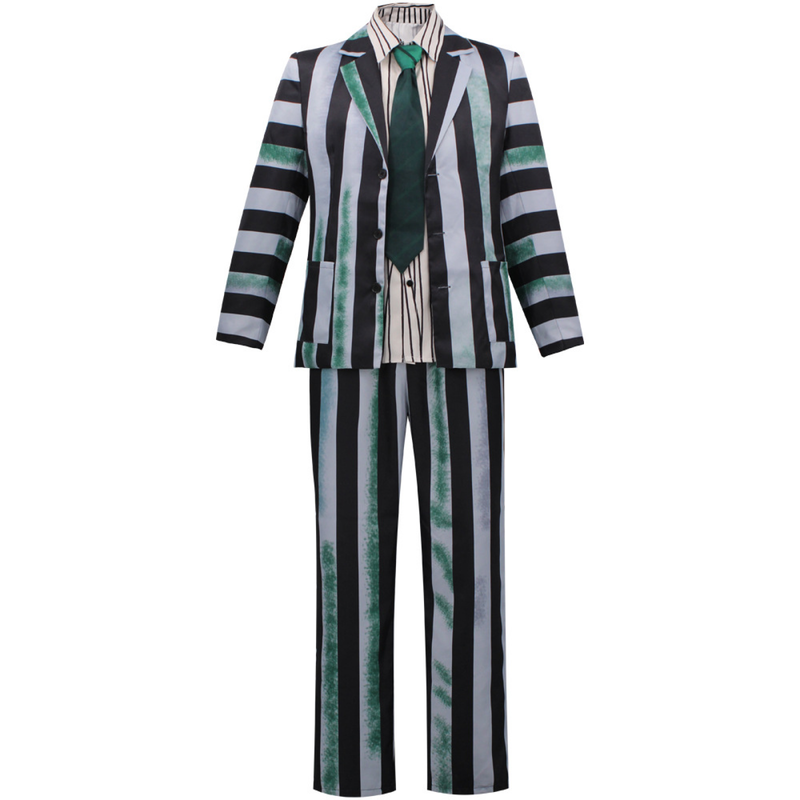 Beetlejuice Michael Keaton Cosplay Costume Horror Movie Green Suit Outfit