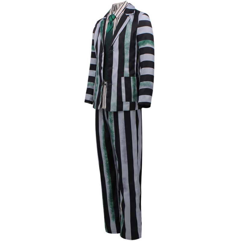 Beetlejuice Michael Keaton Cosplay Costume Horror Movie Green Suit Outfit