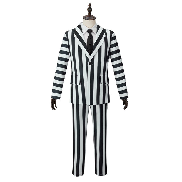 Beetlejuice Cosplay Costume Men Striped Suit Revivalism Gentleman Uniform Set