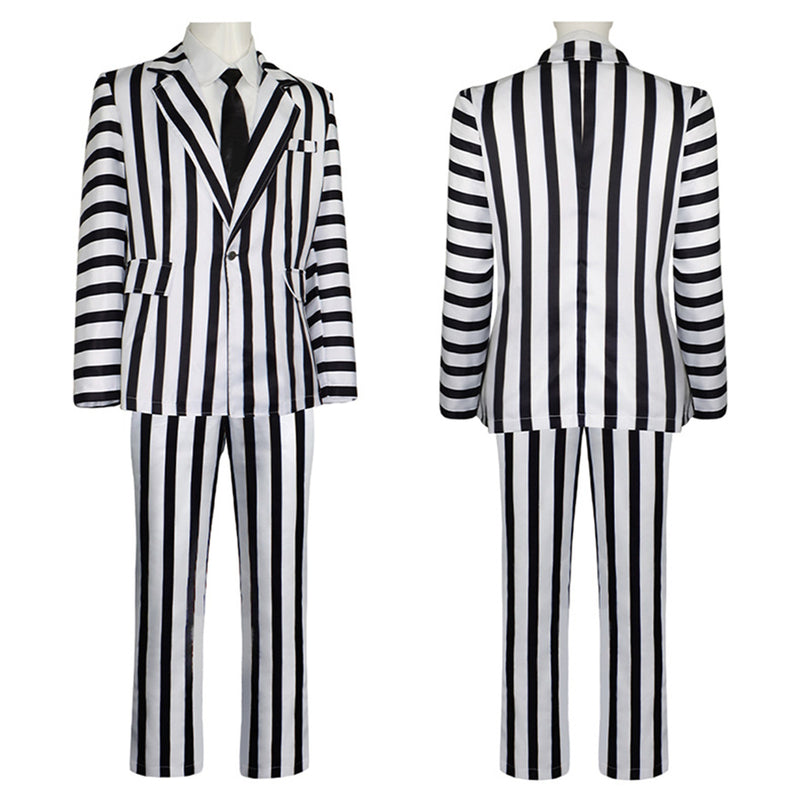 Beetlejuice Costume Black and White Striped Couple Clothing Michael Keaton Suits