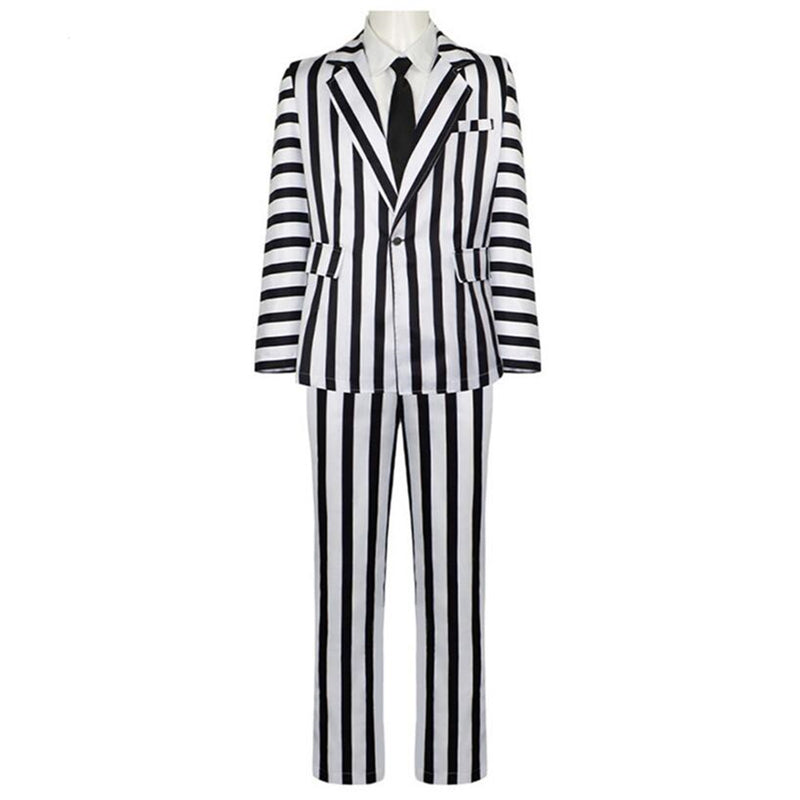 Beetlejuice Costume Black and White Striped Couple Clothing Michael Keaton Suits