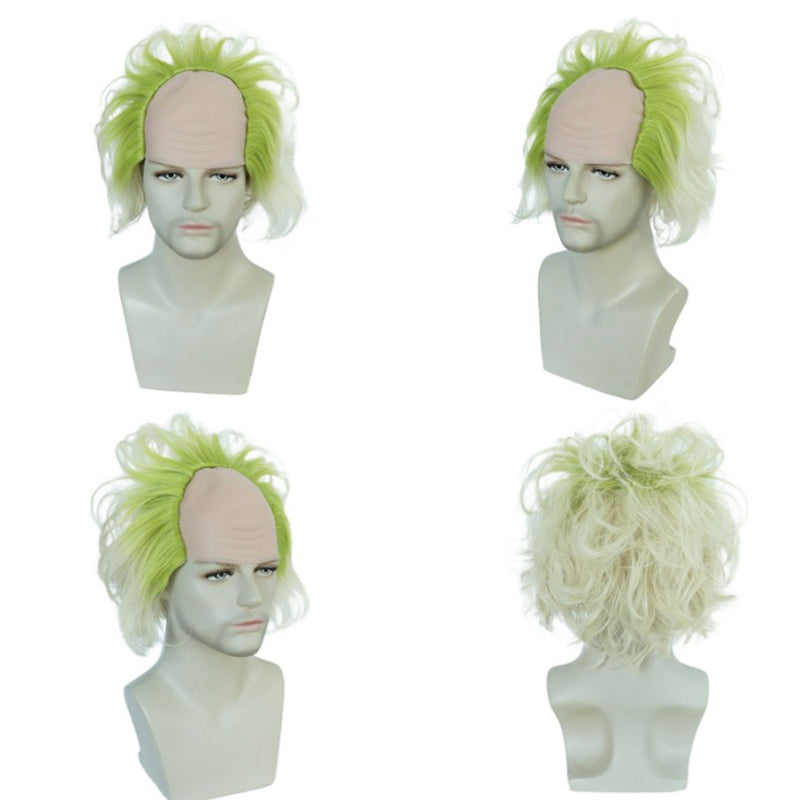 Beetlejuice Cosplay Wig Michael Keaton White Green Gradient Men Hairpiec