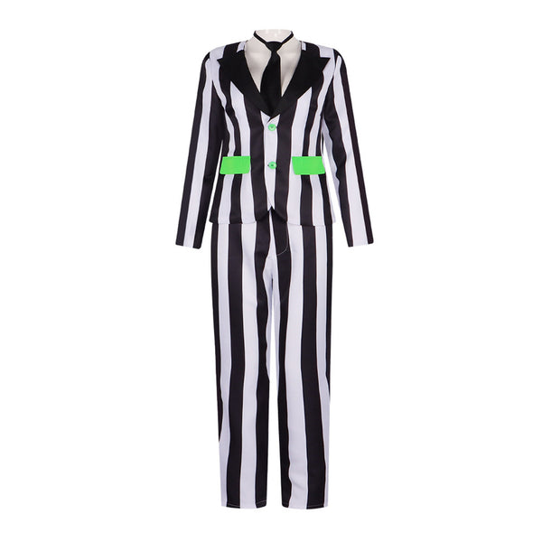 Beetlejuice Female Black and White Striped Suit Michael Keaton Cosplay Costume