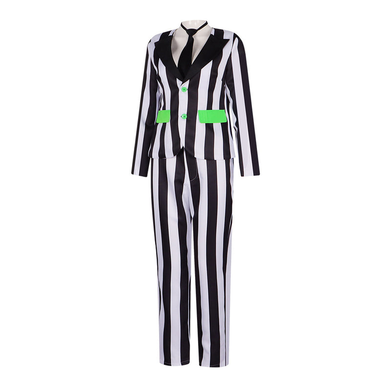 Beetlejuice Female Black and White Striped Suit Michael Keaton Cosplay Costume