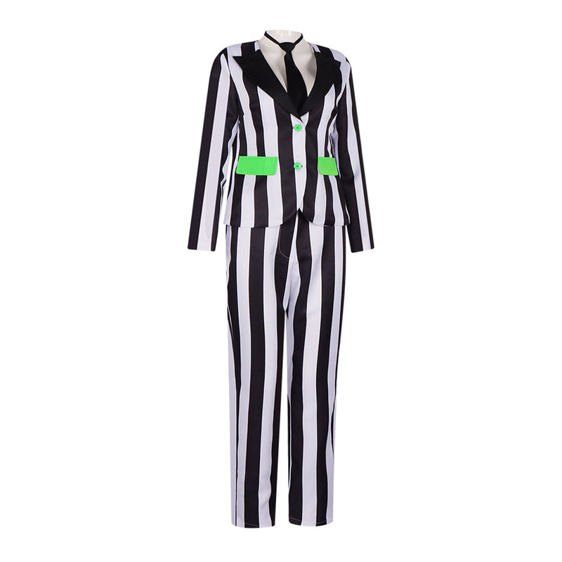 Beetlejuice Female Black and White Striped Suit Michael Keaton Cosplay Costume