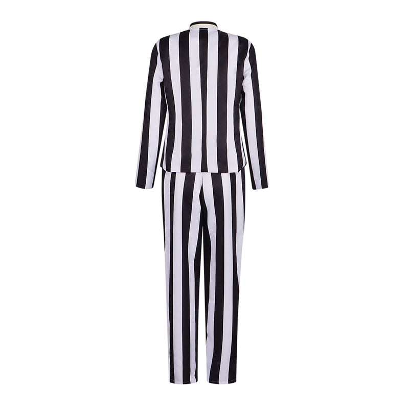 Beetlejuice Female Black and White Striped Suit Michael Keaton Cosplay Costume