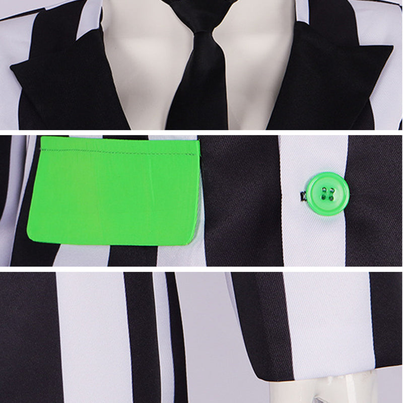 Beetlejuice Female Black and White Striped Suit Michael Keaton Cosplay Costume