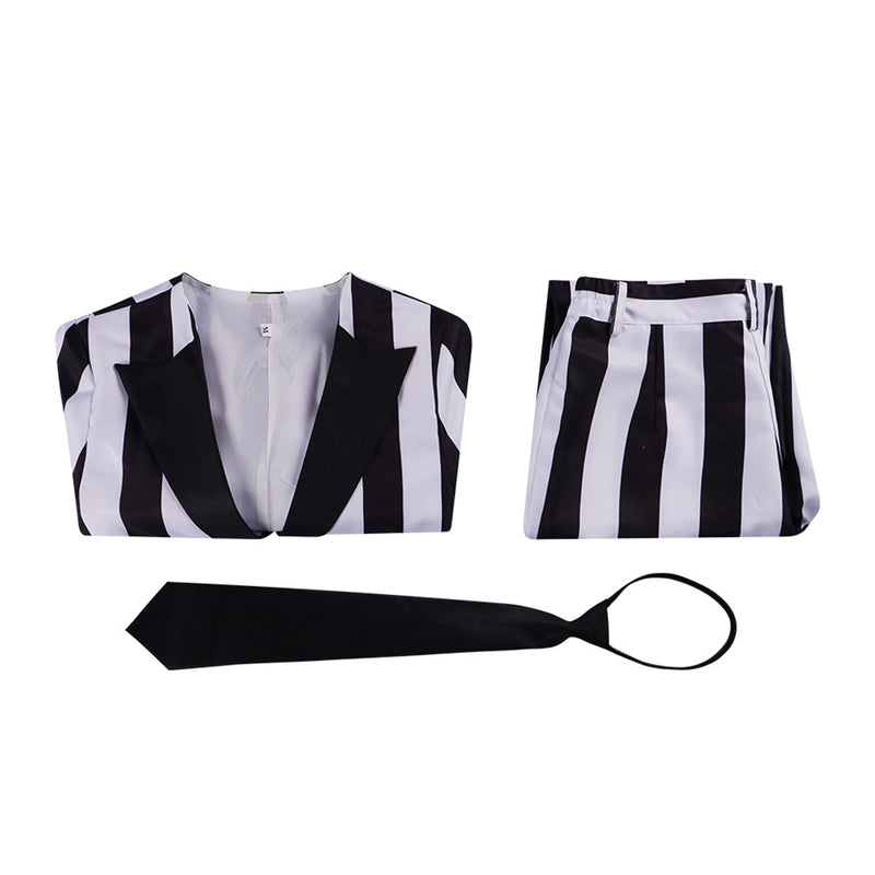 Beetlejuice Female Black and White Striped Suit Michael Keaton Cosplay Costume