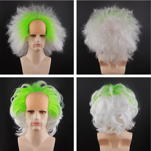 Beetlejuice Michael Keaton Cosplay Wig Male Green White Gradient Short Hair