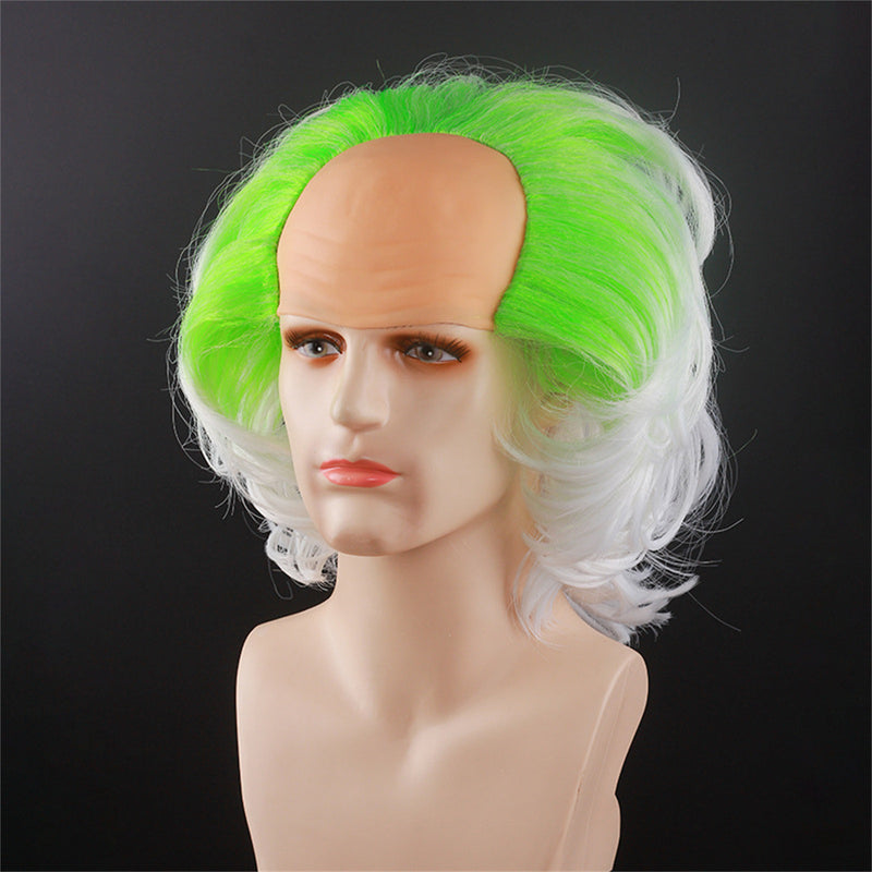 Beetlejuice Michael Keaton Cosplay Wig Male Green White Gradient Short Hair