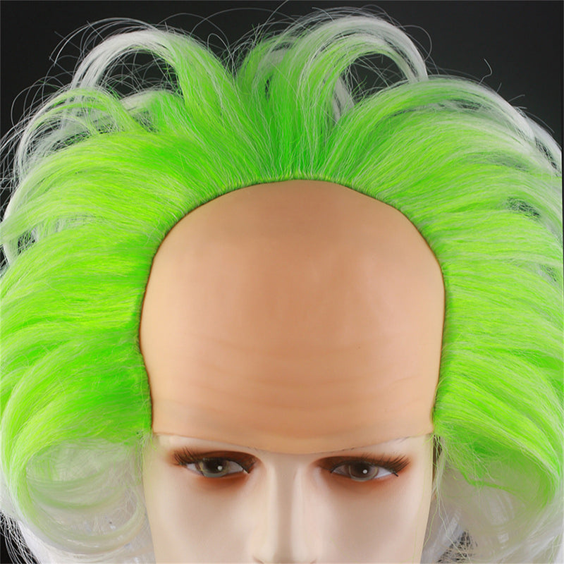 Beetlejuice Michael Keaton Cosplay Wig Male Green White Gradient Short Hair