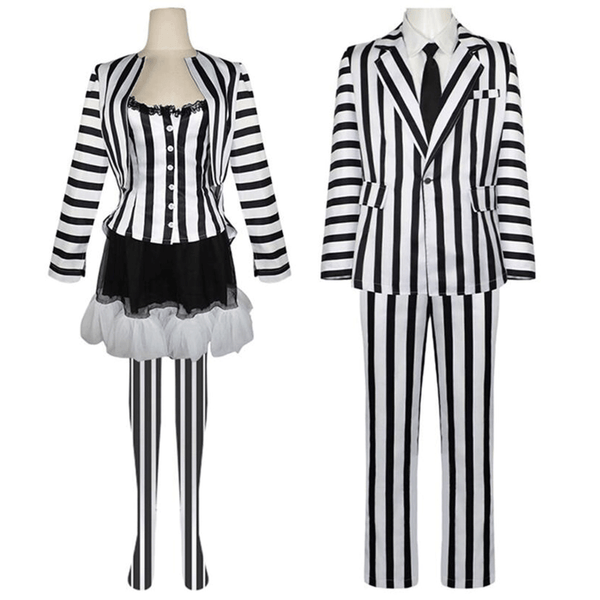 Beetlejuice Costume Black and White Striped Couple Clothing Michael Keaton Suits