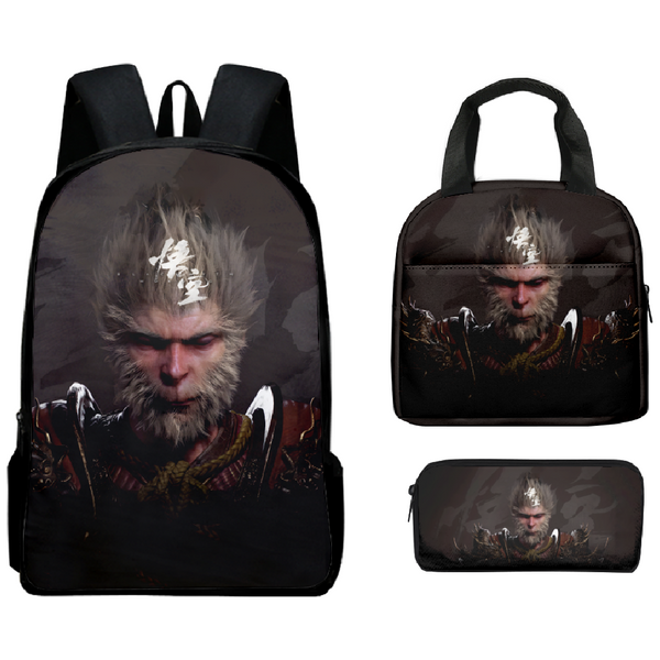 Black Myth Wukong Backpacks Set for University with Lunch Bag Pencil Case Pencil Bag