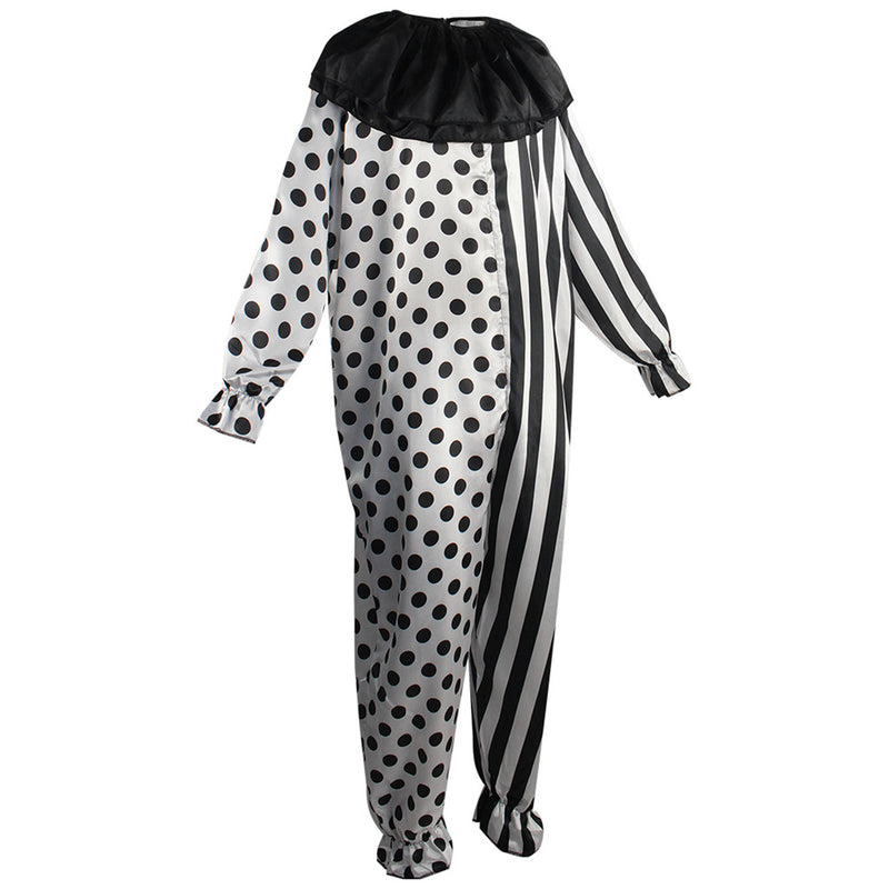 Black and White Game Clown Cosplay Pliced Jumpsuit Headgear