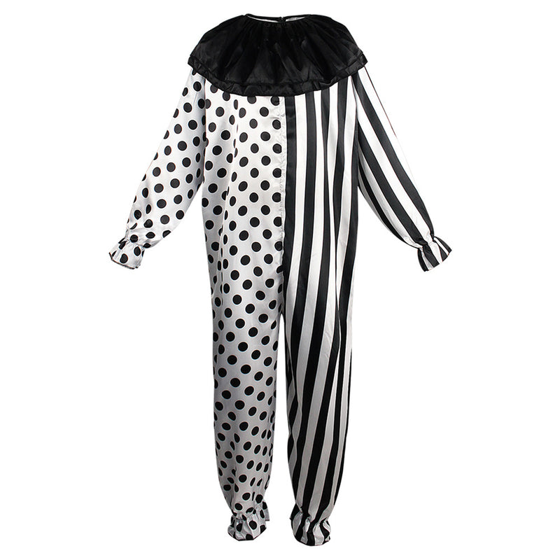 Black and White Game Clown Cosplay Pliced Jumpsuit Headgear