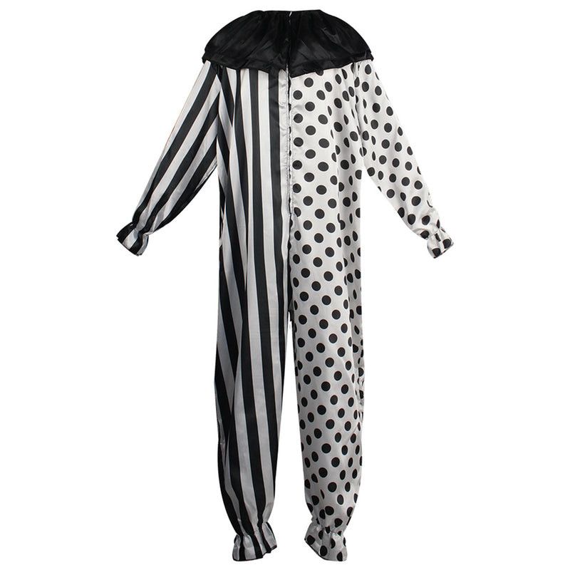 Black and White Game Clown Cosplay Pliced Jumpsuit Headgear